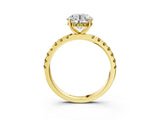 Yellow gold Round Cut Diamond Pave Band Solitaire Ring with Round with Yellow Sapphire side stone and Prong Setting_15