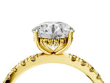 Yellow gold Round Cut Diamond Pave Band Solitaire Ring with Round with Yellow Sapphire side stone and Prong Setting_16