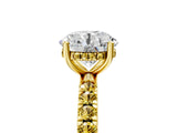 Yellow gold Round Cut Diamond Pave Band Solitaire Ring with Round with Yellow Sapphire side stone and Prong Setting_17