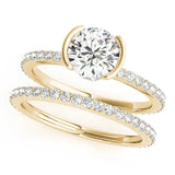 Yellow gold Round Cut Diamond Pave Band Tension Setting Engagement Ring 1