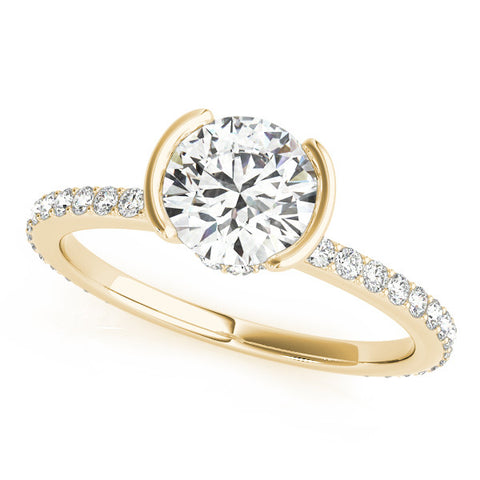 Yellow gold Round Cut Diamond Pave Band Tension Setting Engagement Ring