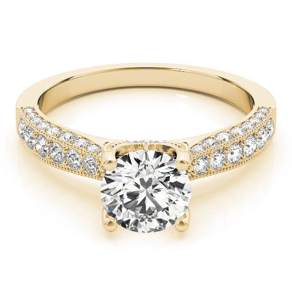 Yellow gold Round Cut Diamond Pave Band with Four-Prong Setting 1