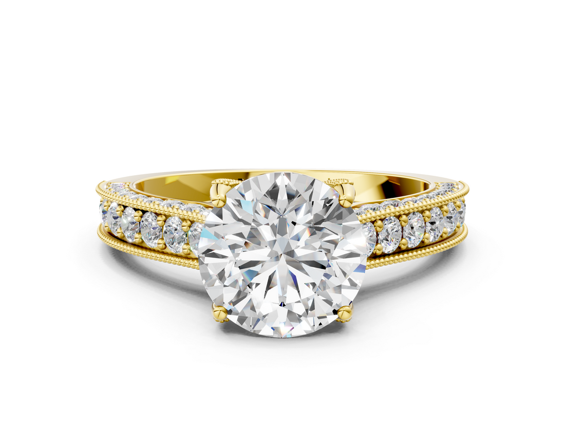 Yellow gold Round Cut Diamond Pave Band with Four-Prong Setting_36