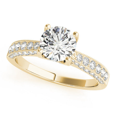 Yellow gold Round Cut Diamond Pave Band with Four-Prong Setting