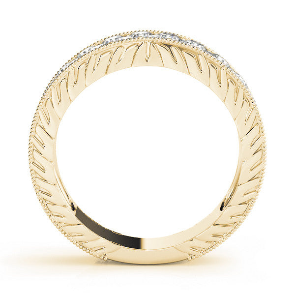 Yellow gold Round Cut Diamond Pave Eternity Band with Bead Prong Setting 1