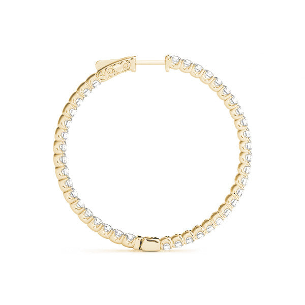 Yellow gold Round Cut Diamond Pave Hoop Earrings with Shared Prong Setting