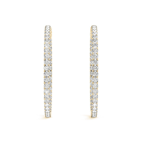 Yellow gold Round Cut Diamond Pave Hoop Earrings with Shared Prong Setting
