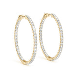 Yellow gold Round Cut Diamond Pave Hoop Earrings with Shared Prong Setting