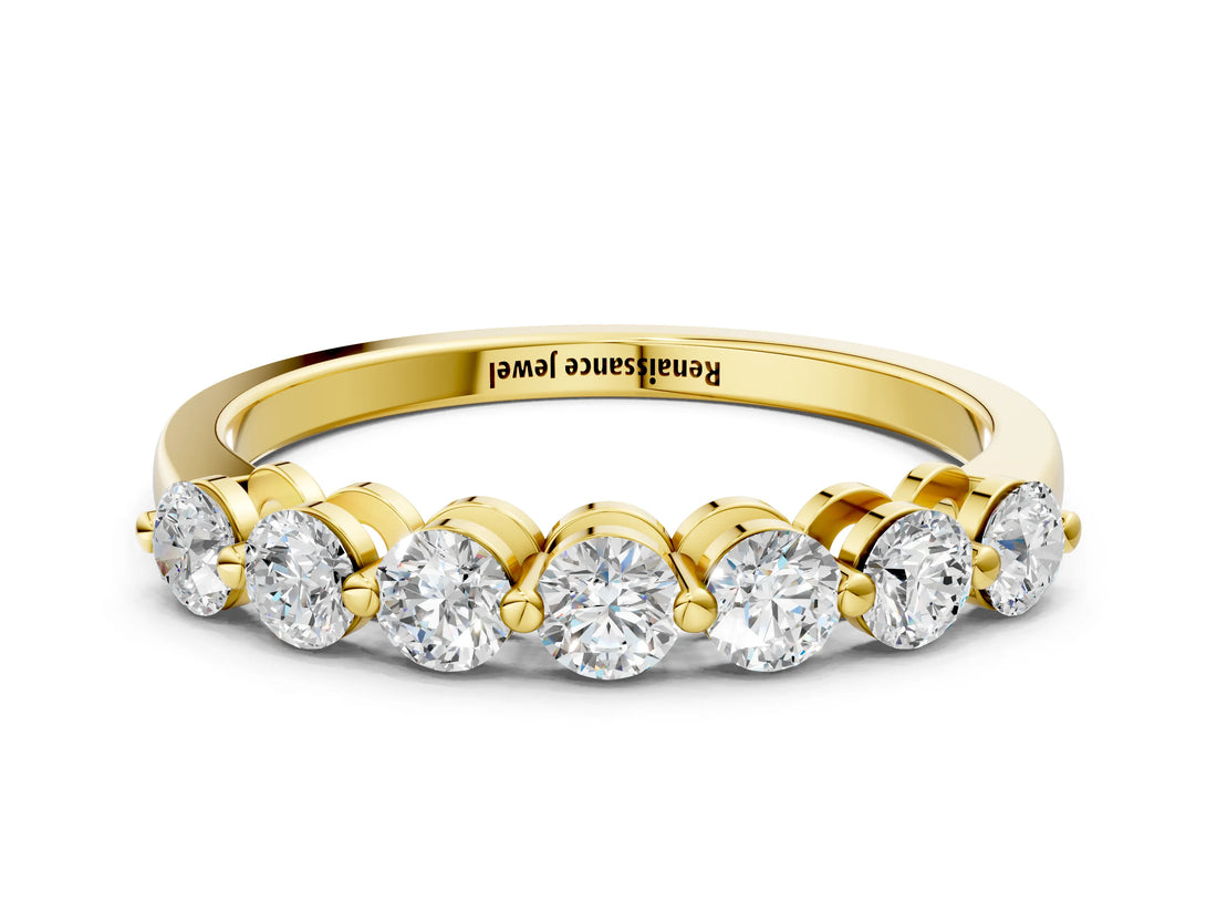 Yellow gold Round Cut Diamond Prong Set Half Eternity Band_2