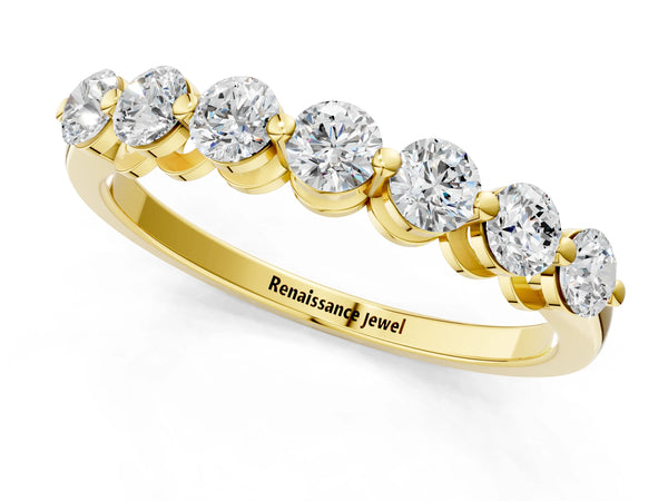 Yellow gold Round Cut Diamond Prong Set Half Eternity Band