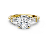 Yellow gold Round Cut Diamond Ring with Baguette Side Stones, Channel Set Band, and Four-Prong Setting_25