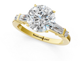 Yellow gold Round Cut Diamond Ring with Baguette Side Stones, Channel Set Band, and Four-Prong Setting_26