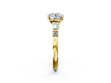 14K Yellow Gold 1.09 Carat D VVS2 Round Cut Diamond Ring with Baguette Side Stones, Channel Set Band, and Four-Prong Setting