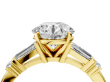Yellow gold Round Cut Diamond Ring with Baguette Side Stones, Channel Set Band, and Four-Prong Setting_29