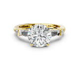 Yellow gold Round Cut Diamond Ring with Baguette Side Stones, Channel Set Band, and Four-Prong Setting_37