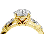 Yellow gold Round Cut Diamond Ring with Baguette Side Stones, Channel Set Band, and Four-Prong Setting_41