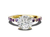 Yellow gold Round Cut Diamond Ring with Marquise and Round with Amethyst side stone Side Stones and Four-Prong Setting_48