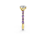 Yellow gold Round Cut Diamond Ring with Marquise and Round with Amethyst side stone Side Stones and Four-Prong Setting_50
