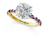 Yellow gold Round Cut Diamond Ring with Marquise and Round with Amethyst side stone Side Stones and Four-Prong Setting_61
