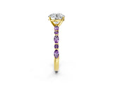 Yellow gold Round Cut Diamond Ring with Marquise and Round with Amethyst side stone Side Stones and Four-Prong Setting_62