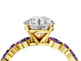Yellow gold Round Cut Diamond Ring with Marquise and Round with Amethyst side stone Side Stones and Four-Prong Setting_64