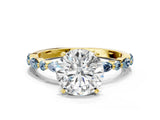 Yellow gold Round Cut Diamond Ring with Marquise and Round with Aquamarine side stone Side Stones and Four-Prong Setting_36