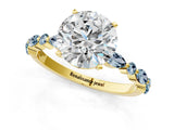 Yellow gold Round Cut Diamond Ring with Marquise and Round with Aquamarine side stone Side Stones and Four-Prong Setting_37