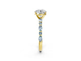 Yellow gold Round Cut Diamond Ring with Marquise and Round with Aquamarine side stone Side Stones and Four-Prong Setting_38