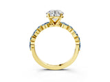 Yellow gold Round Cut Diamond Ring with Marquise and Round with Aquamarine side stone Side Stones and Four-Prong Setting_39