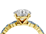 Yellow gold Round Cut Diamond Ring with Marquise and Round with Aquamarine side stone Side Stones and Four-Prong Setting_40
