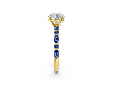 Yellow gold Round Cut Diamond Ring with Marquise and Round with Blue Sapphire side stone Side Stones and Four-Prong Setting_74
