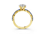 Yellow gold Round Cut Diamond Ring with Marquise and Round with Blue Sapphire side stone Side Stones and Four-Prong Setting_75