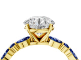 Yellow gold Round Cut Diamond Ring with Marquise and Round with Blue Sapphire side stone Side Stones and Four-Prong Setting_76