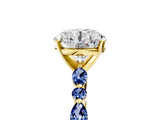 Yellow gold Round Cut Diamond Ring with Marquise and Round with Blue Sapphire side stone Side Stones and Four-Prong Setting_77