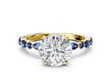 Yellow gold Round Cut Diamond Ring with Marquise and Round with Blue Sapphire side stone Side Stones and Four-Prong Setting_84