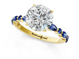 Yellow gold Round Cut Diamond Ring with Marquise and Round with Blue Sapphire side stone Side Stones and Four-Prong Setting_85