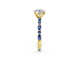 Yellow gold Round Cut Diamond Ring with Marquise and Round with Blue Sapphire side stone Side Stones and Four-Prong Setting_86