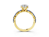 Yellow gold Round Cut Diamond Ring with Marquise and Round with Blue Sapphire side stone Side Stones and Four-Prong Setting_87