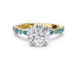 Yellow gold Round Cut Diamond Ring with Marquise and Round with Blue Topaz side stone Side Stones and Four-Prong Setting_48