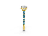 Yellow gold Round Cut Diamond Ring with Marquise and Round with Blue Topaz side stone Side Stones and Four-Prong Setting_50