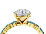 Yellow gold Round Cut Diamond Ring with Marquise and Round with Blue Topaz side stone Side Stones and Four-Prong Setting_52