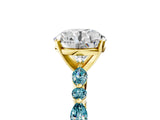 Yellow gold Round Cut Diamond Ring with Marquise and Round with Blue Topaz side stone Side Stones and Four-Prong Setting_53