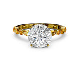 Yellow gold Round Cut Diamond Ring with Marquise and Round with Citrine side stone Side Stones and Four-Prong Setting_46