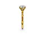 Yellow gold Round Cut Diamond Ring with Marquise and Round with Citrine side stone Side Stones and Four-Prong Setting_48