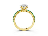 Yellow gold Round Cut Diamond Ring with Marquise and Round with Emerald side stone Side Stones and Four-Prong Setting_63
