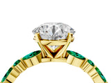 Yellow gold Round Cut Diamond Ring with Marquise and Round with Emerald side stone Side Stones and Four-Prong Setting_64