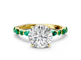 Yellow gold Round Cut Diamond Ring with Marquise and Round with Emerald side stone Side Stones and Four-Prong Setting_69