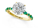 Yellow gold Round Cut Diamond Ring with Marquise and Round with Emerald side stone Side Stones and Four-Prong Setting_70
