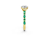 Yellow gold Round Cut Diamond Ring with Marquise and Round with Emerald side stone Side Stones and Four-Prong Setting_71