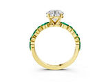 Yellow gold Round Cut Diamond Ring with Marquise and Round with Emerald side stone Side Stones and Four-Prong Setting_72